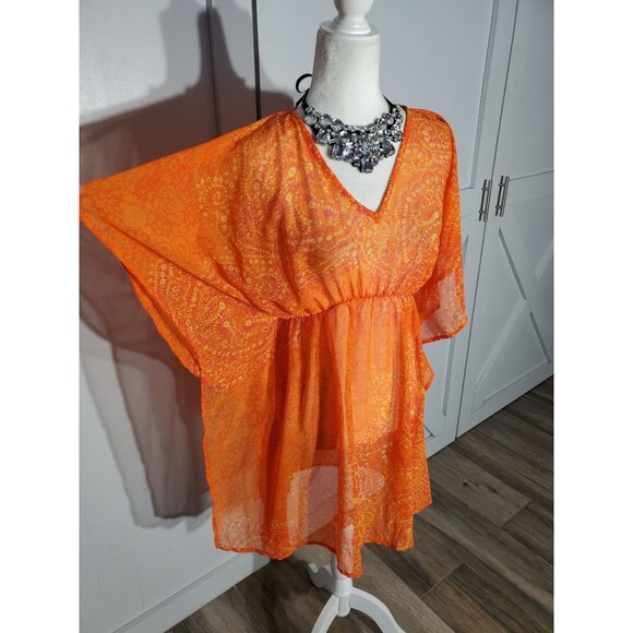 AZUR COVER-UP COLOR ORANGE SHORT SLEEVE POLYESTER ONE FITS ALL(XL) - Picture 2 of 6